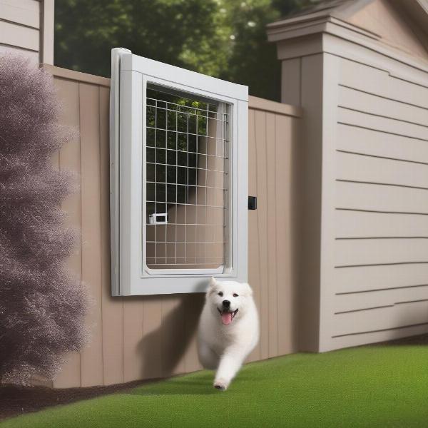 Dog Using Wall Mounted Pet Door