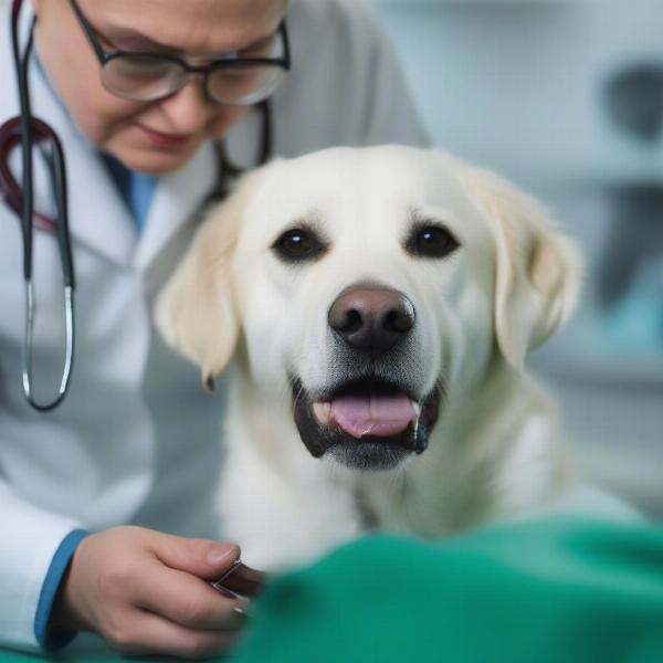 Dog at vet checkup after taking green-lipped mussel