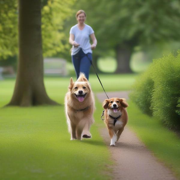 Happy dog being walked in Swindon