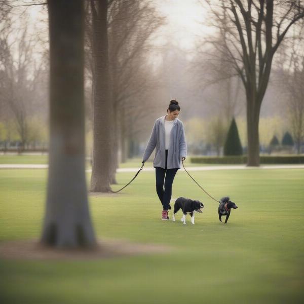 Dog Walking Calmly on a Leash