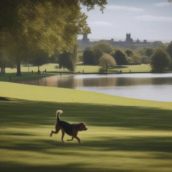 Dog walking in Carlisle Park, Morpeth