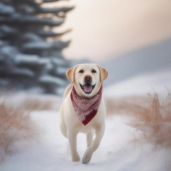 Dog enjoying a walk in the snowy countryside during Christmas