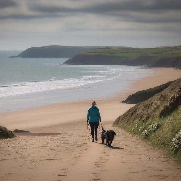 Dog walking on the coastal path near Woolacombe