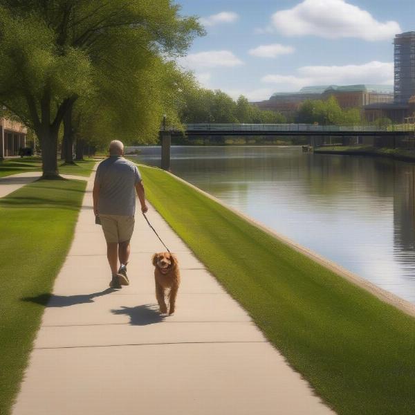 Dog walking in Columbia Canal and Riverfront Park