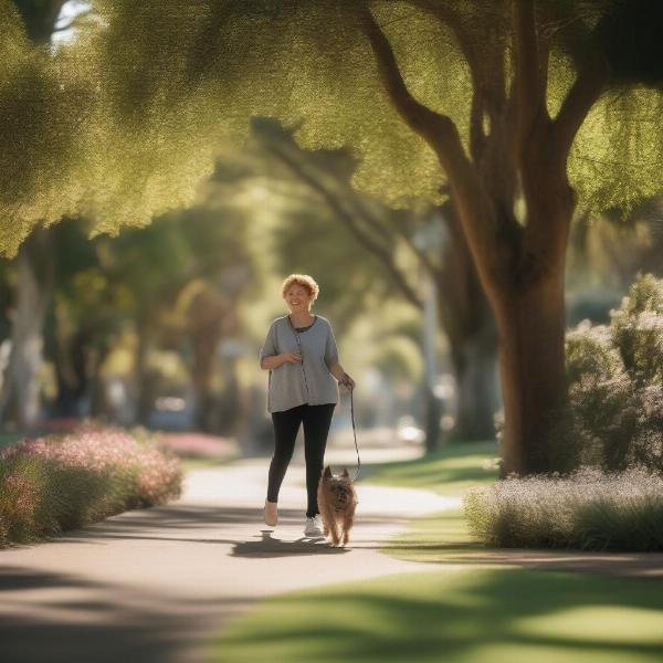 Dog walking in a park in Geelong