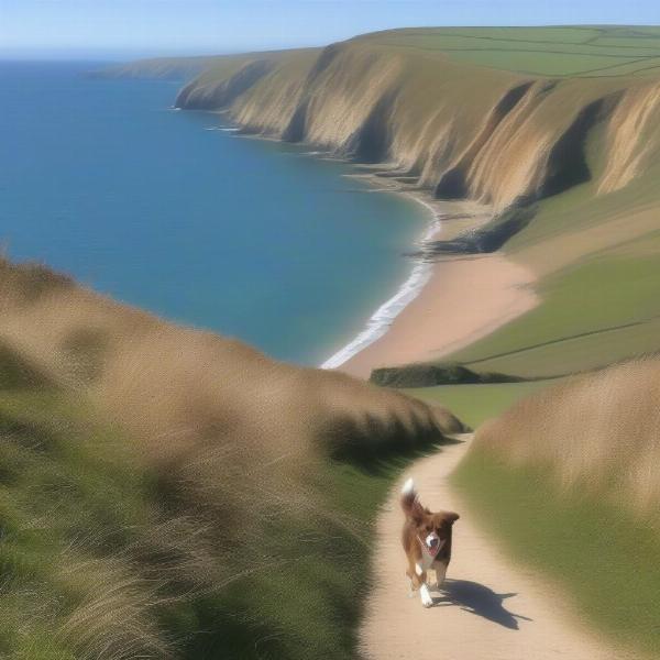 Dog enjoying a walk along the Jurassic Coast in Dorset