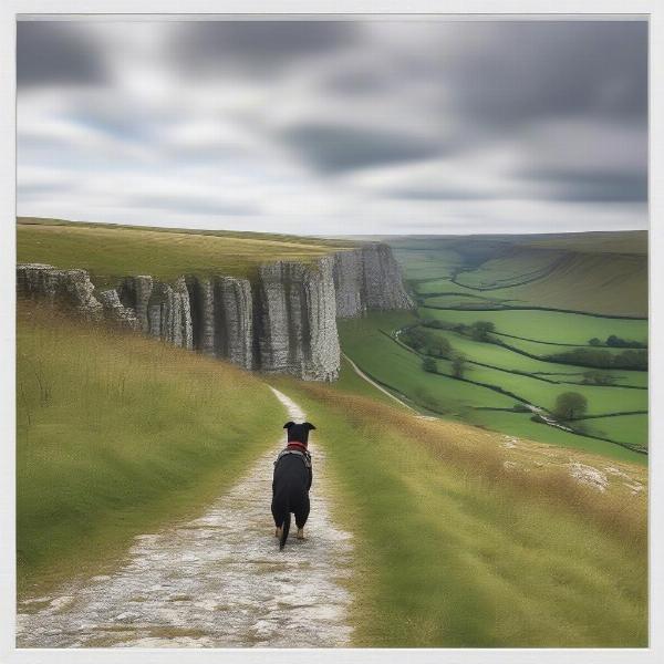 Dog walking near Malham Cove in the Yorkshire Dales.