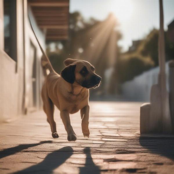 Dog walking on hot pavement