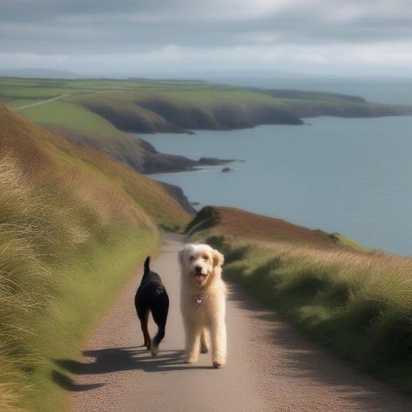 Dog walking along the Pembrokeshire Coastal Path