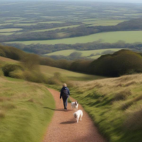 Dog walking in the Quantock Hills, Somerset