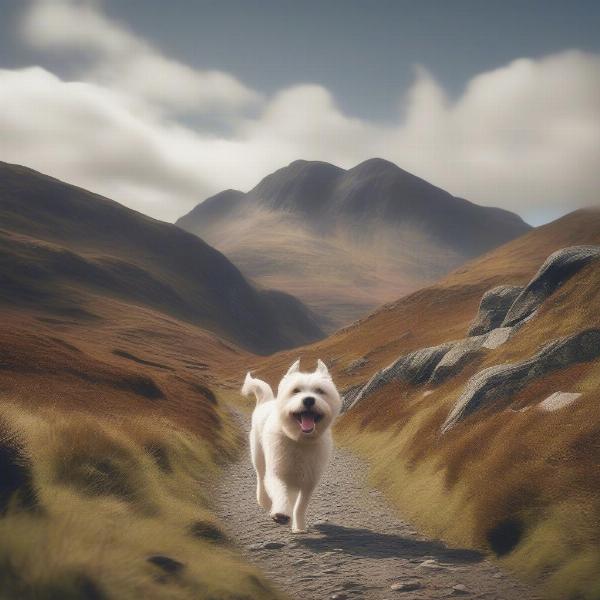 Dog enjoying a hike in Snowdonia National Park