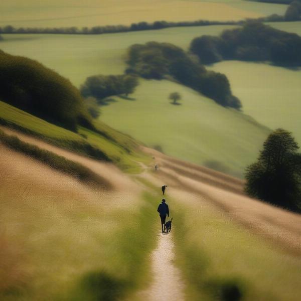 Dog walking in the South Downs National Park near Brighton.