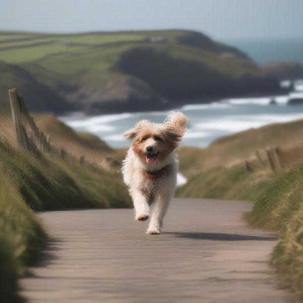 Dog walking along the South West Coast Path in Bude