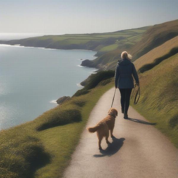 Dog walking on the South West Coast Path near Dartmouth