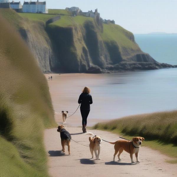 Dog walking on the Tenby coastal path