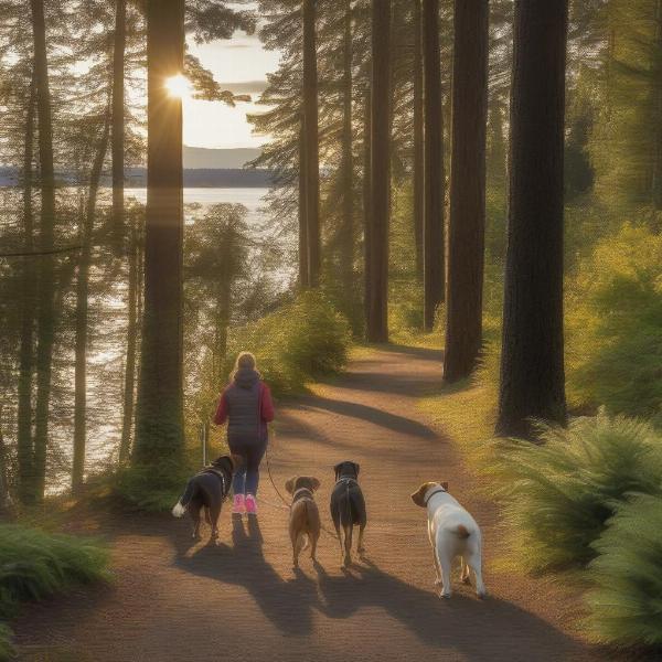 Dog Walking on a Trail by Lake Washington