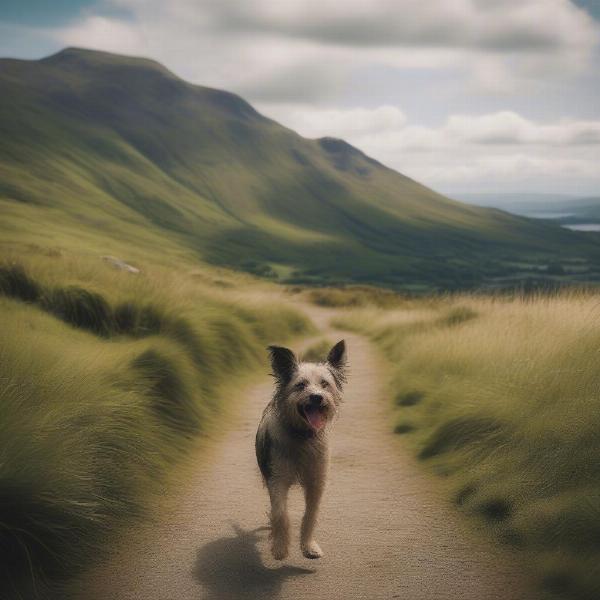 Dog walking on scenic trails in North Wales