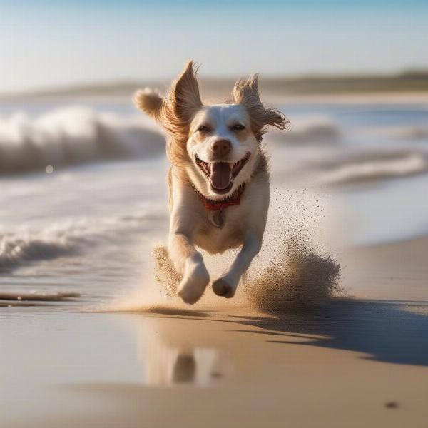 Dog enjoying a walk on the UK coastline