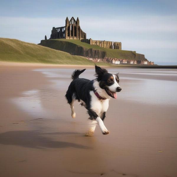 Dog Walking on Whitby Beach