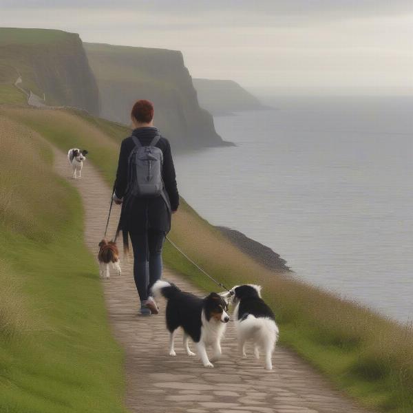 Dog walking along the Whitby coast