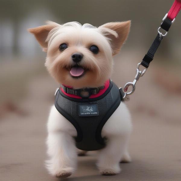 Small Dog Walking Comfortably with a Harness