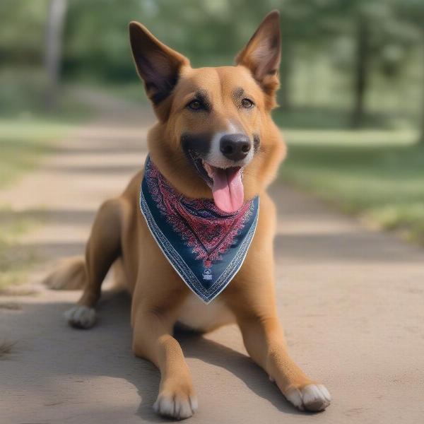 Dog Wearing a Bandana Happily