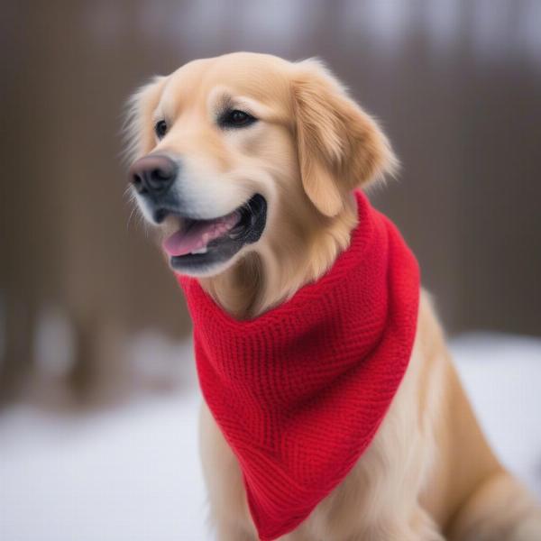 A dog wearing a red scarf