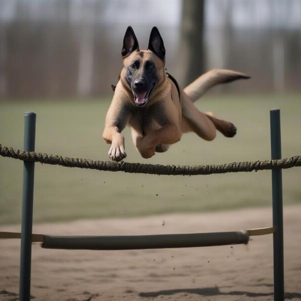 Dog wearing ballistic helmet during training