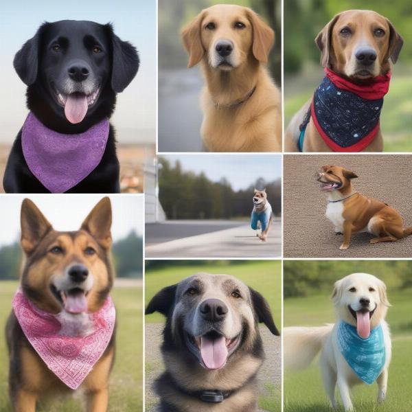 Dog Wearing a Bandana in Various Activities