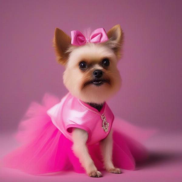 Dog Wearing Barbie Costume Comfortably