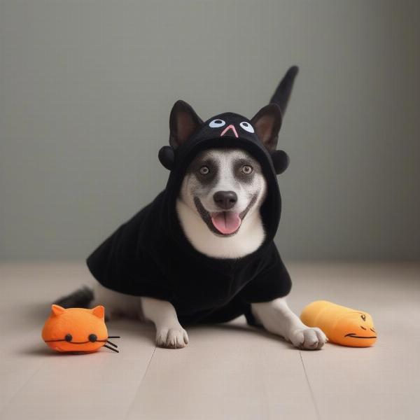 Dog Wearing Black Cat Costume Happily