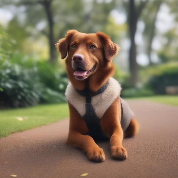 A dog happily wearing its new boots.