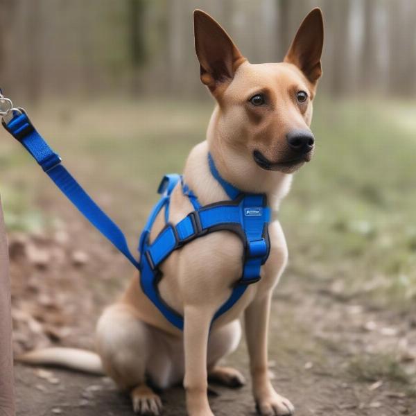 Dog wearing a dual-clip harness