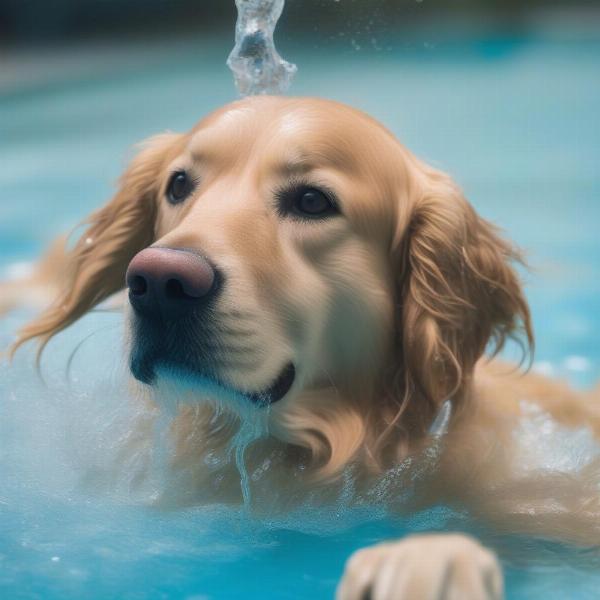 Dog wearing ear guards while swimming