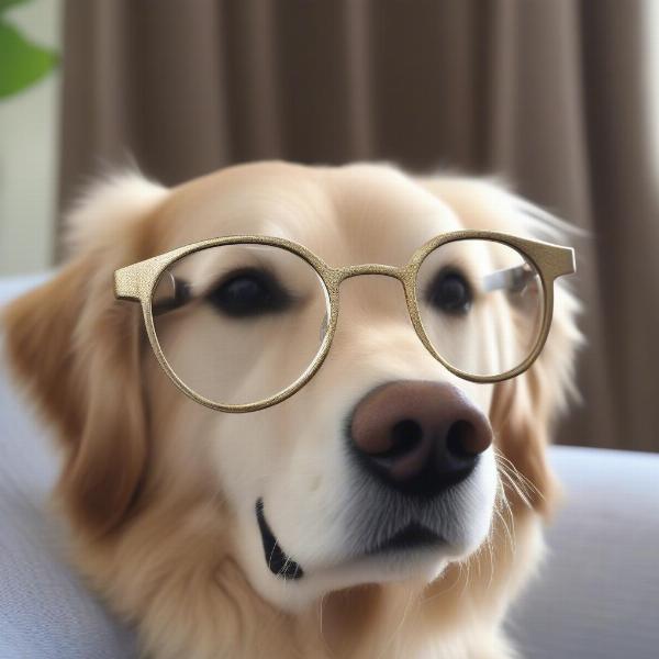 Dog wearing eyeglasses holder