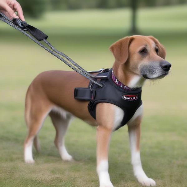 Dog wearing a halti lead