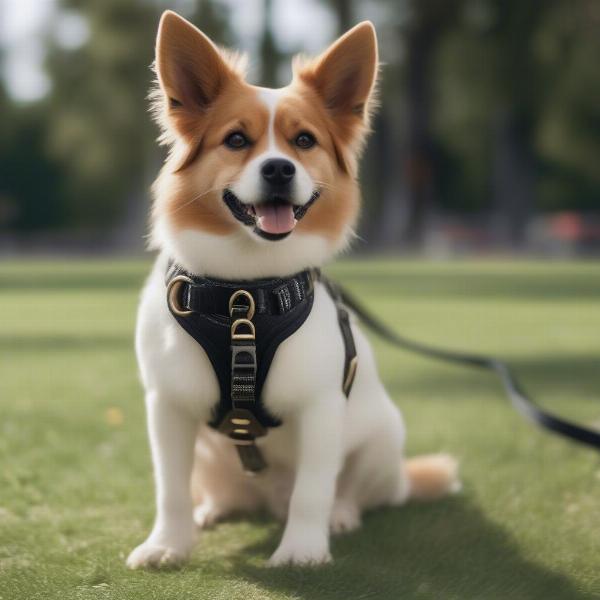 A Dog Walking Comfortably in a Designer Harness