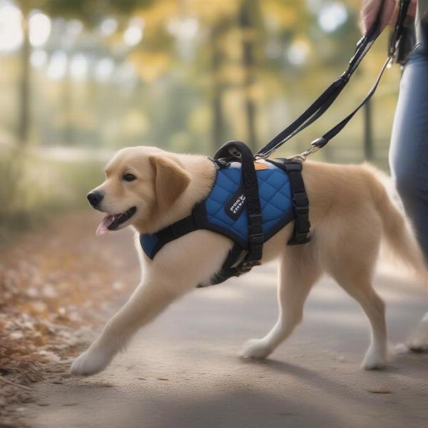 Dog Wearing a Harness Walking Safely