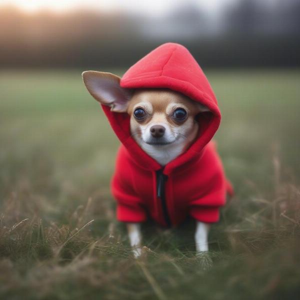 Dog wearing a hoodie in cold weather