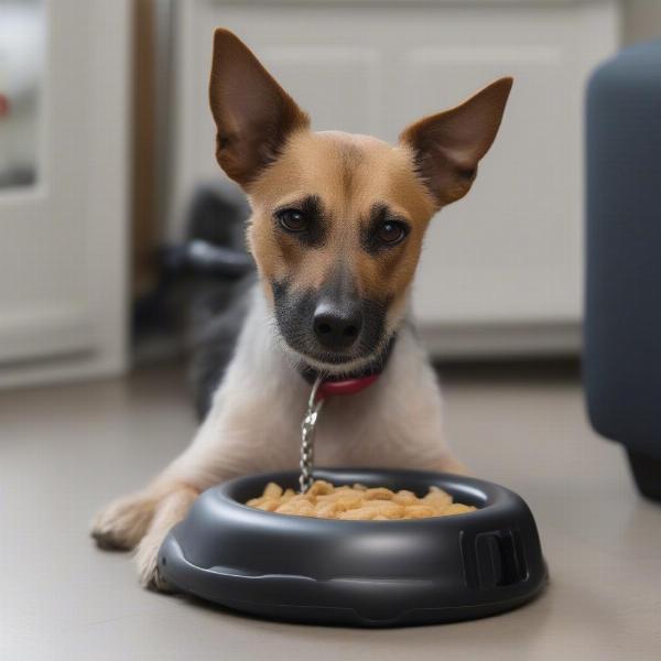 Dog Eating with Inflatable Collar