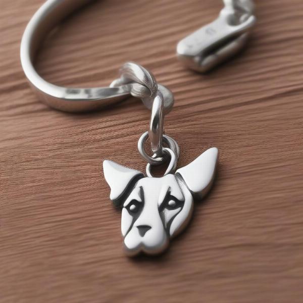 A dog wearing a James Avery charm on its collar.