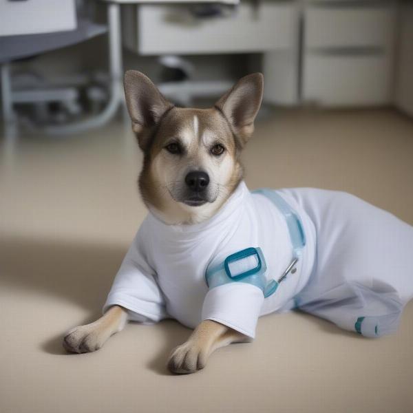 Dog Wearing Medical Suit Post-Surgery