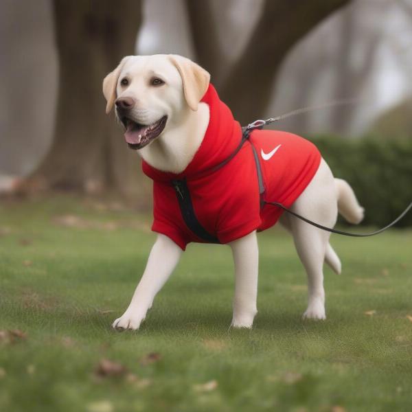 Dog Wearing a Nike Hoodie Walking in the Park