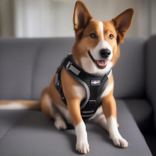 Dog Comfortably Wearing a No Chew Harness