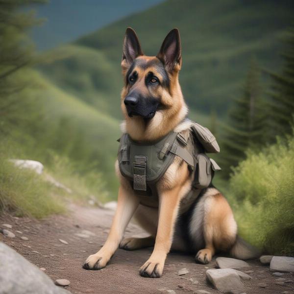 Dog Wearing a Plate Carrier While Hiking