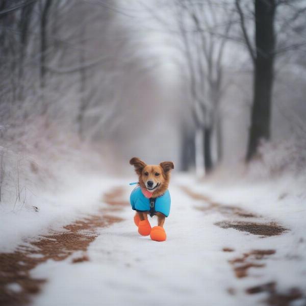 Dog wearing protective booties