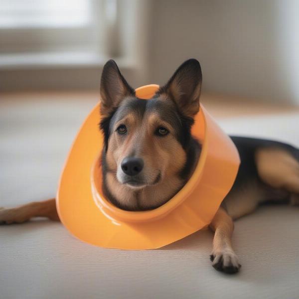 Dog Wearing a Protective Cone