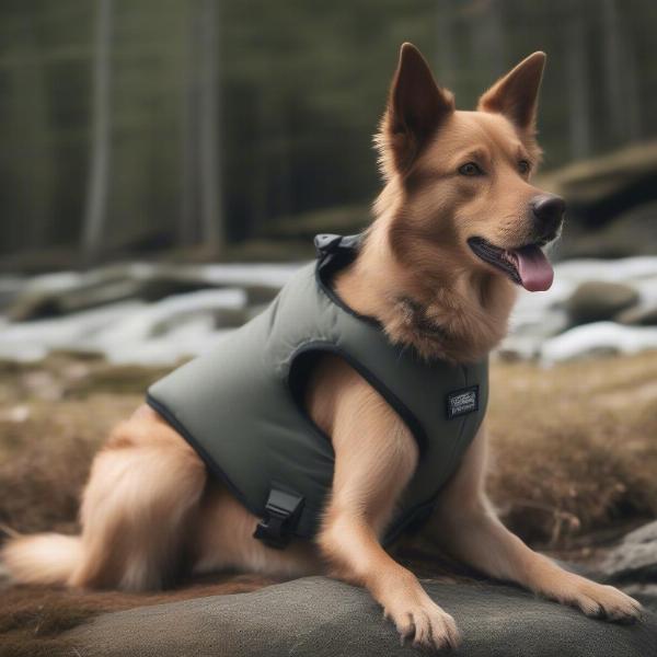 Dog happily wearing a Sitka vest