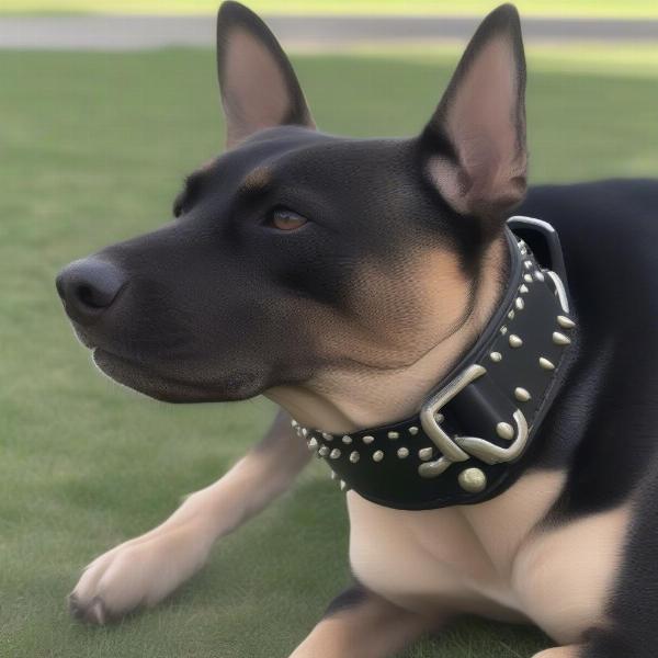 Dog wearing spiked collar safely