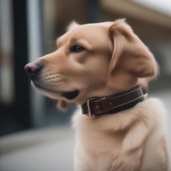 Dog Wearing a Thick Leather Collar